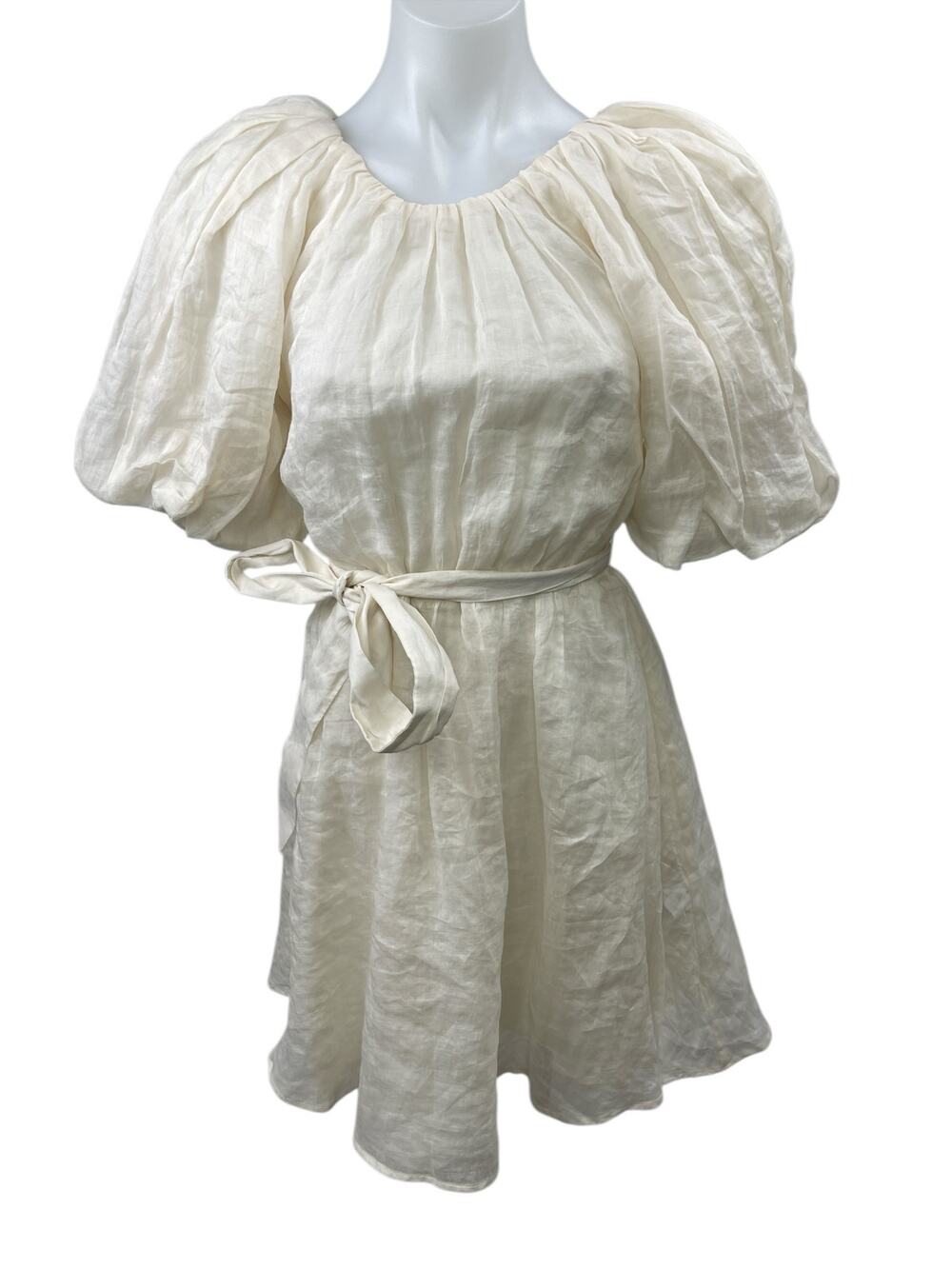 Banana Republic White Ramie Short Puff Sleeve Open Back Mini A-line Dress Sz XS